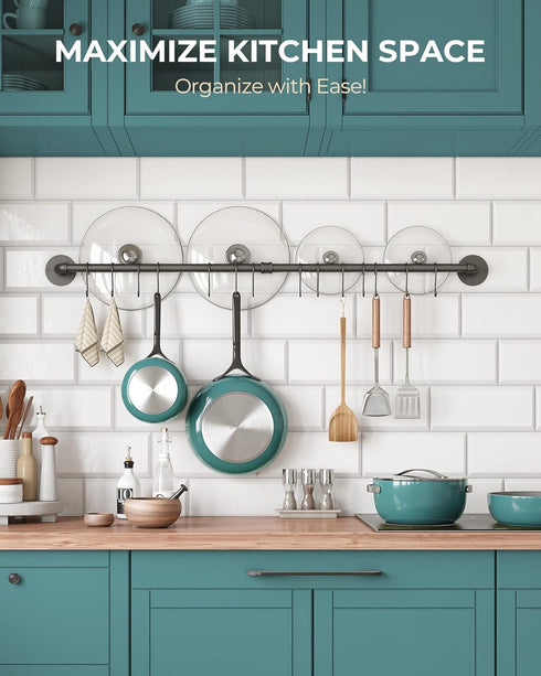 OROPY 38 Inch Pot Bar Rack - Wall Mounted Detachable Pans Hanging Rail with 14 S Hooks, Black