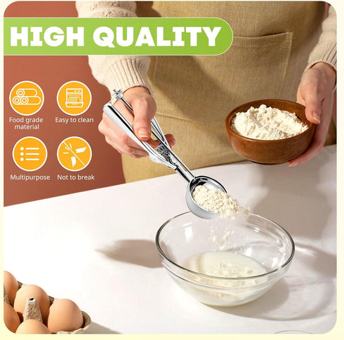 Ice Cream Scoop Set, 3 Pcs Stainless Steel Cookie Scoops with Trigger Release for Baking and Melon Baller.