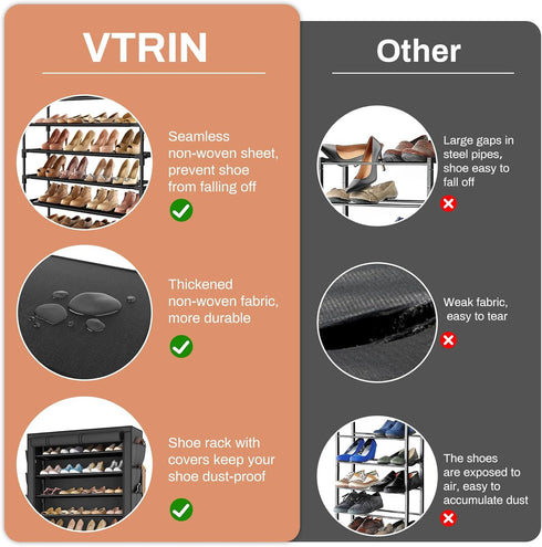 7 35-40 8 Closet, VTRIN Shoe Rack with Cover, Tier Shoe Organizer Storage for Pairs Shoes and Boots Large Capacity Tall