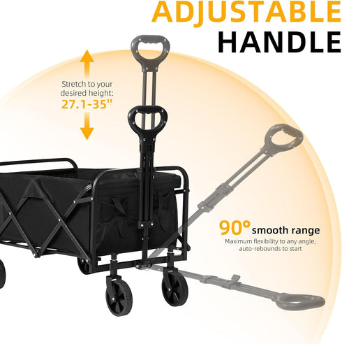 220 LBS Collapsible Folding Wagon Cart with Wheels, Capacity, Lightweight Portable Utility Cart with Flexible Handle