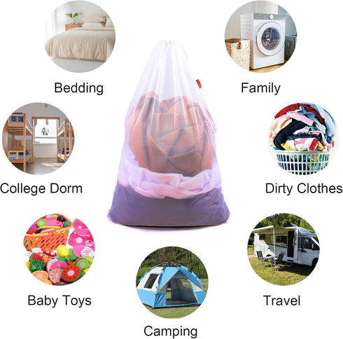 Heavy Duty Mesh Laundry Bag with Drawstring, 24 x 36 Inches, 2 Pack, Black & White for College, Dorm, Travel, Apartment