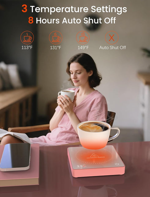 15W 3A 3 Settings 8H Coffee Mug Warmer with Wireless Phone Charger & USB Charging Port, Temp & Auto Shut Off, Candle