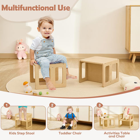 1-3, Natural2pcs FUNLIO Height Adjustable Montessori Weaning Chair for Age Quality Solid Wooden Chair