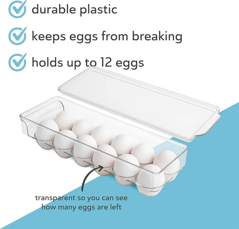 12 count 2 Pack Egg Holder for Fridge Egg Container for Refrigerator Clear Stackable with Lid & Handles
