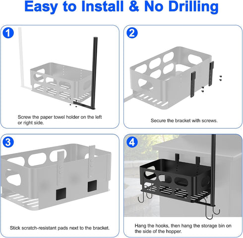 Storage Bin for Traeger Smoker Grill Caddy with Paper Towel Holder and Hooks and Anti-Scratch Pads, Traeger Accessories