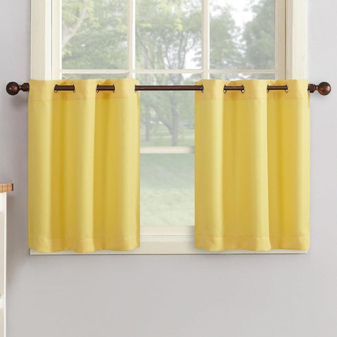 No. 918 Montego Casual Textured Semi-Sheer Kitchen Curtain Tier Pair, 56" x 24", Yellow