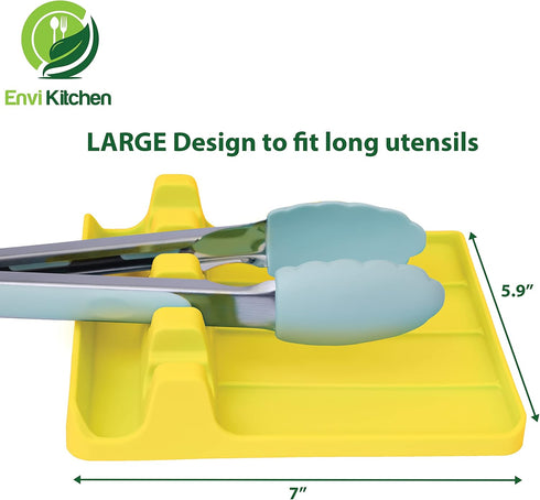 Large Silicone Spoon Rest - Cooking Utensil Holder with Drip Pad Walls, BPA-Free Spatula Rest for Kitchen Countertop