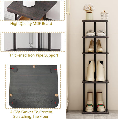 5 5 SORCEDAS Tiers Vertical Shoe Rack Wooden Shoe Storage Organizer for Space Saving Narrow Shoe Shelf Storage Pairs