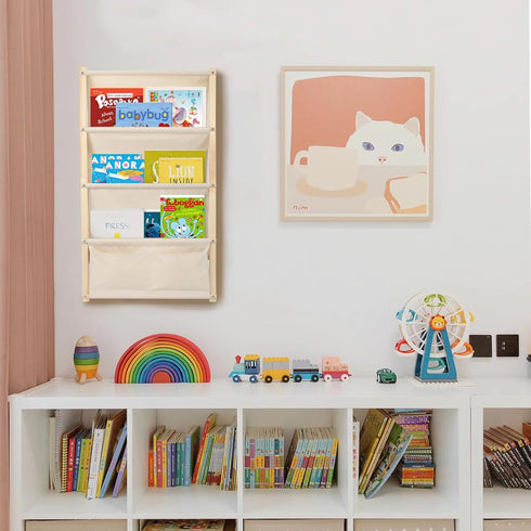 4-Tier 4 YEXEXINM Wood Wall Mounted Kids Bookshelf, Wall Mounted Montessori Kids Bookshelf, Tier Book Display,Floating