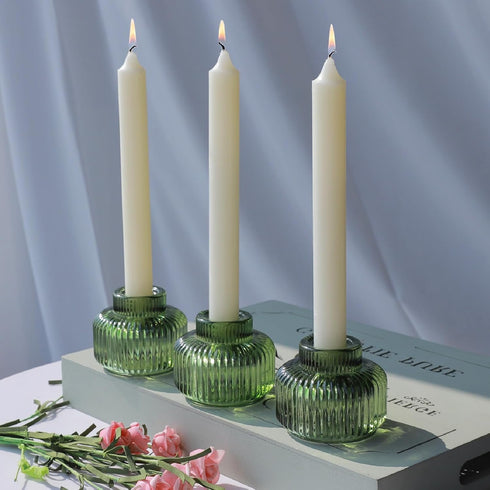 Set 8 Woho Green Taper Candle Holders of for Christmas Party Decor, Reversible Candle Sticks Holder Decor for Wedding