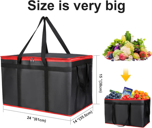 2 Pack XXXL Insulated Food Delivery Bag Black Red Cooler Bags Keep Food Warm Catering Therma for doordash Catering