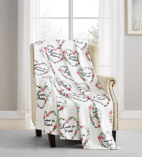 Spring Wedding Fleece Throw Blanket: Love is Kind Patient Pink White Red