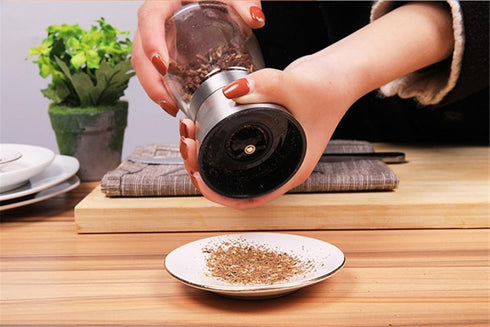 BlueSnail Stainless Steel Manual Grips Glass Salt Pepper Grinder - 5.1", Silver