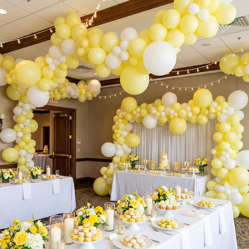 135pcs 18 12 10 5 Inch RUBFAC Pastel Yellow Balloons, Latex Light Yellow Balloon Different Sizes for Garland Arch Baby
