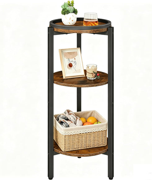 HOOBRO Small Round Side Table, 3-Tier Tall Coffee Drink Table for Sofa
