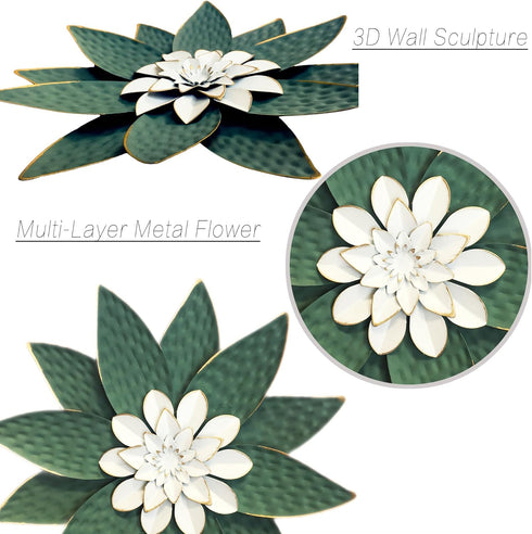 Metal Flower Wall Art Decor, 10" Rustic Modern Antique Floral Sculpture, Distressed Iron Wall Hanging for Home