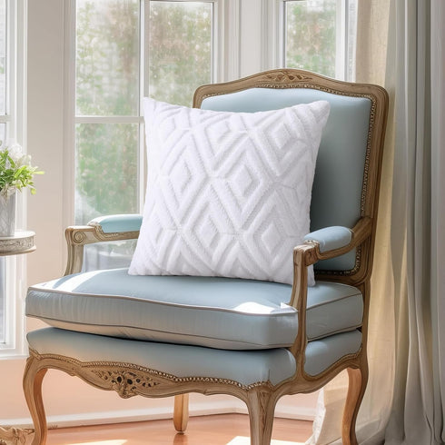 Soft Faux Fur Throw Pillow Covers, 12x20 Decorative Lumbar Covers, Set of 2 Pure White with 3D Diamond Pattern