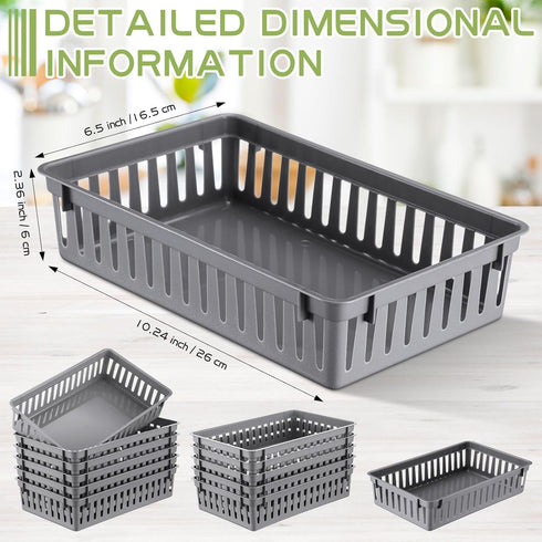 Wenqik Set of 12 Plastic Baskets for Organizing, 10.24 x 6.5 x 2.36 Inch Rectangular Trays for Desk Organization (Grey)