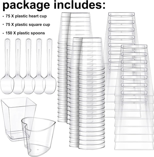 300 Pack 5oz Funtery Mini Dessert Cups with Spoons, Reusable Clear Plastic Yogurt Parfait & Appetizer Shooter Cups