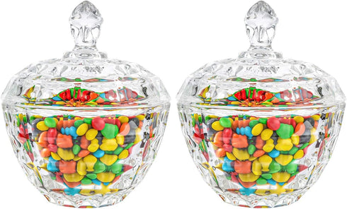 ComSaf 9fl.oz Crystal Glass Candy Dishes with Lids, Set of 2 Mini