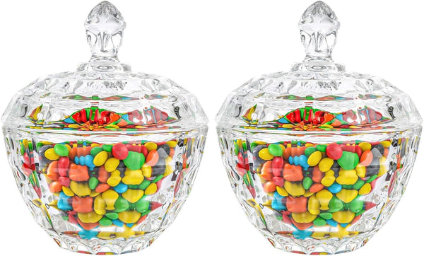 ComSaf 9fl.oz Crystal Glass Candy Dishes with Lids, Set of 2 Mini