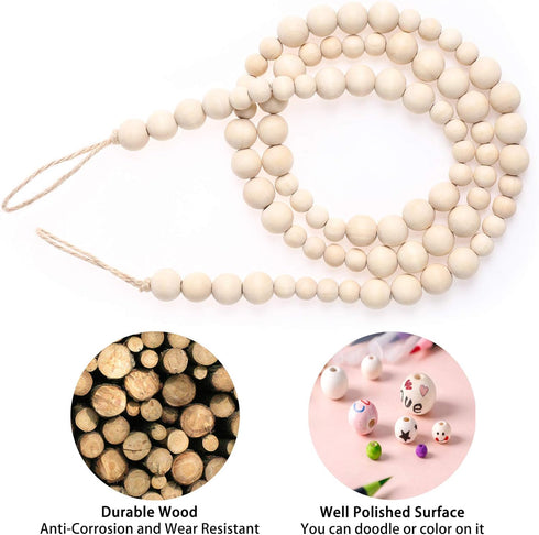 Wall Hanging Photo Display with Wooden Beads Garland, Collage Picture Frame for Boho Home Decor