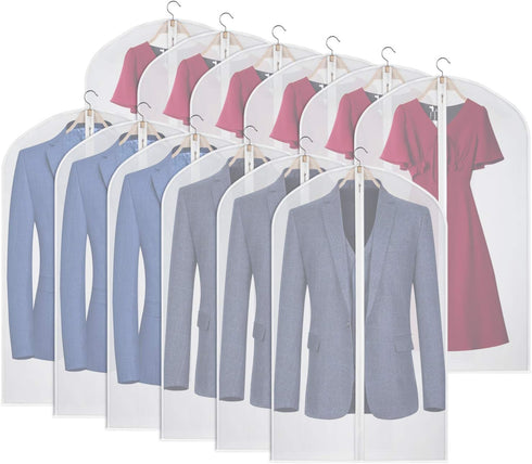 Kntiwiwo Clear Garment Bags, Suit Bag for Closet Storage, Hanging Clothes Dress Cover Bags (24" x 40", 12pcs)