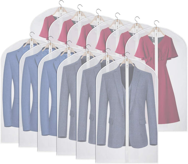 Kntiwiwo Clear Garment Bags, Suit Bag for Closet Storage, Hanging Clothes Dress Cover Bags (24" x 40", 12pcs)