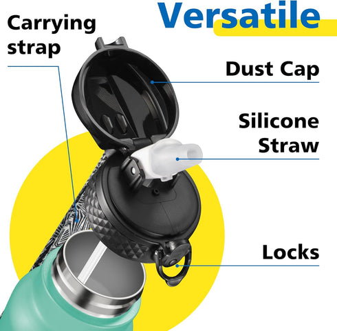 han's bottle 24 Oz, Sports Water Bottle - Straw Lid, Leak Proof, Vacuum Insulated Stainless Steel, Double Walled