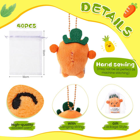 40 Sets Hotop Positive Stuffed Dancing Fruit Vegetable Plush Keychains Thank You Card Appreciation Gift Bulk