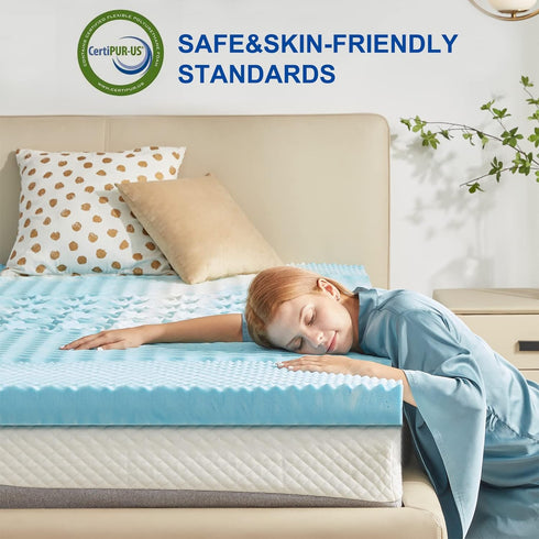 SINWEEK 2 Inch Twin XL Memory Foam Mattress Topper, Pressure Relieve CertiPUR-US Certified, 39x80 Inches, Blue