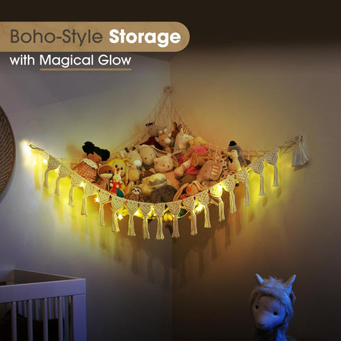 Hammock 100% Abby Baby Extra Large Stuffed Animal with LED Lights Natural Cotton Macrame Toy Storage Net for Plushies