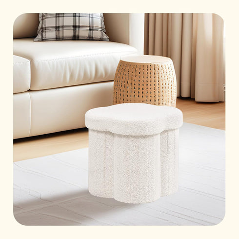 12.6"x12.6"x12.6" PINPLUS Storage Ottoman Cube Flower-Shaped Boucle Footrest Stool with Hidden Storage
