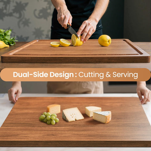 BETOLEAN 17x12 Inch Acacia Wood Cutting Boards for Kitchen, Butcher Block with Deep Juice Grooves & Non-Slip Handle