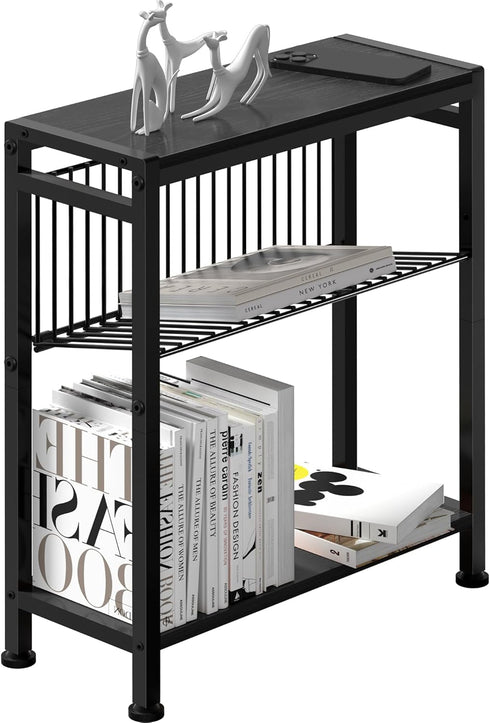 Side Table for Small Spaces, Narrow End Table with Adjustable V-Shaped Magazine