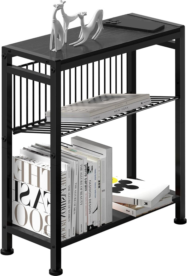 Side Table for Small Spaces, Narrow End Table with Adjustable V-Shaped Magazine
