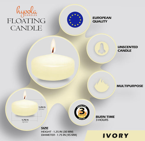 HYOOLA Premium Ivory Floating Candles, 1.75 Inch, 20 Pack, European Made