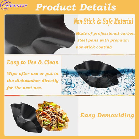 Tortilla Pan Set, 4pcs Nonstick Tortilla Bowl Maker, Carbon Steel Taco Salad Shell Molds for Kitchen, Microwave &