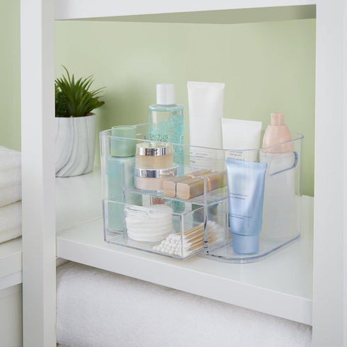 STORi Bliss Clear Makeup Organizer for Countertop, Divided Bathroom Storage Drawer, Makeup Brush Holder