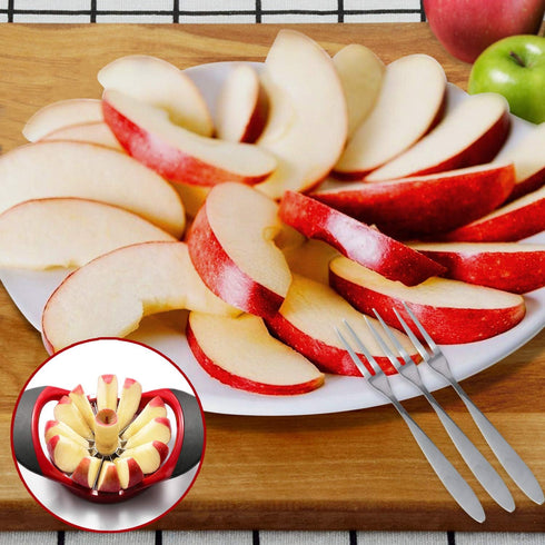 Apple Cutter Slicer & Corer Kit - 12-Blade Slicer & Corer, Includes 3 Premium Stainless Steel Fruit Forks