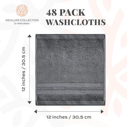 48 Pack 600 100% 12x12 Inches Wealuxe Dark Gray Washcloths - GSM Ring-Spun Cotton Wash Cloths for Showering, Highly
