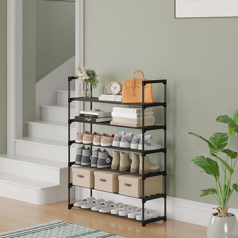 6-Tier 30 Calmootey Shoe Rack, Tall Large Capacity Pairs Shoes Storage Organizer, Stackable Wide Shoe Shelf