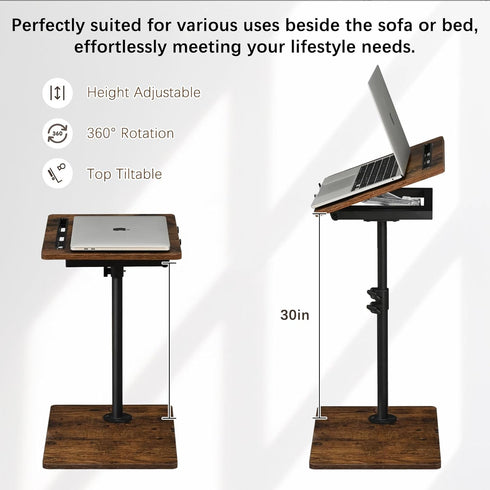 Waipfaru Swivel Height Adjustable Side Table Sofa Tray, Tiltable Sofa Bed Bathroom Study TV Tray C Shaped End Table