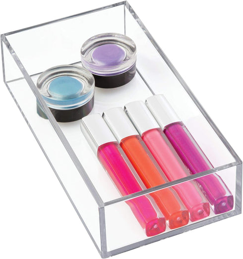 iDesign Clarity Plastic Drawer Organizer for Vanity, Bathroom, Kitchen Storage, 8" x 4" x 2", Clear