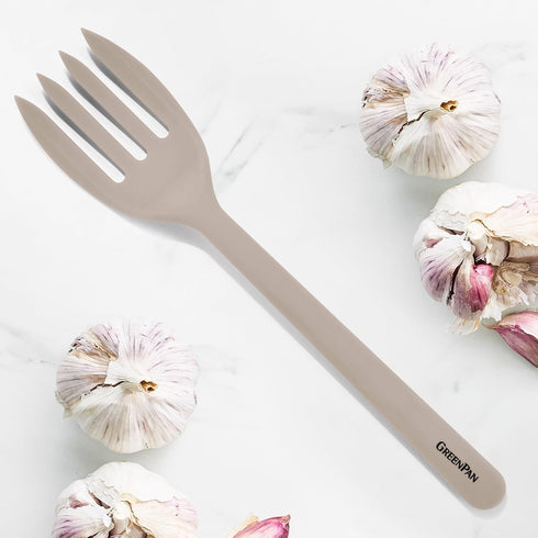 GreenPan Silicone Ultimate Fork, Mixing Stirring Serving, Cooking Kitchen Utensil, Flexible Rubber Nonstick Cookware, Rigid Steel Core, Heat-Resistant, Anti-Slip Handle BPA-Free Dishwasher Safe, Taupe by GreenPan