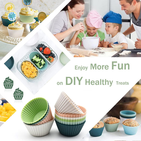 Reusable Silicone Cupcake Baking Cups 24 Pack, 2.75 inch Non-Stick Muffin Liners for Party Halloween Christmas