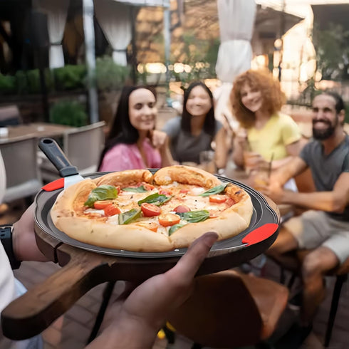 Round Pizza Pan with Holes, Non-Stick Carbon Steel Pizza Tray for Oven Cooking, Baking, Grilling, Dishwasher Safe