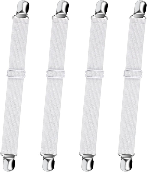 Sopito 4pcs Adjustable Elastic Bed Sheet Fasteners, Heavy Duty Grippers for Mattresses, White