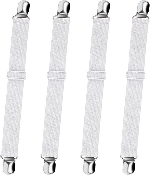 Sopito 4pcs Adjustable Elastic Bed Sheet Fasteners, Heavy Duty Grippers for Mattresses, White