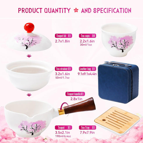 Set Set, Set 360 Set Set Set (4cups-Sakura) Japanese Tea Chinese Gongfu Tea Portable Teapot with Rotation Tea Maker